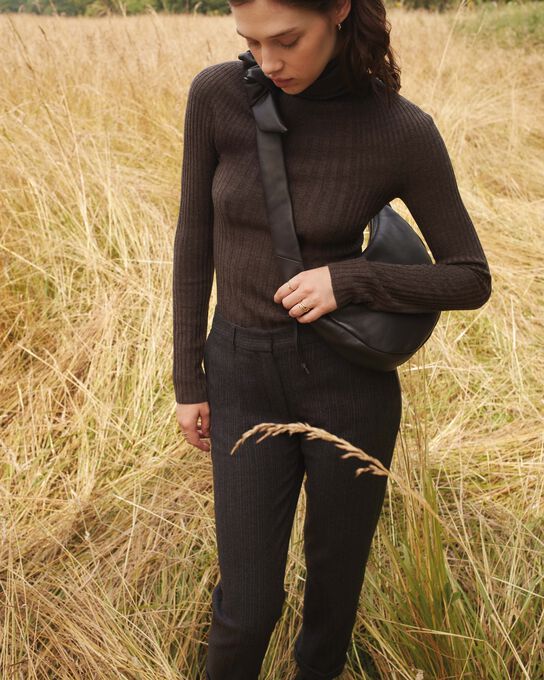 Jersey cuello vuelto de lana merino A340 BROWN CHINÉ KNIT