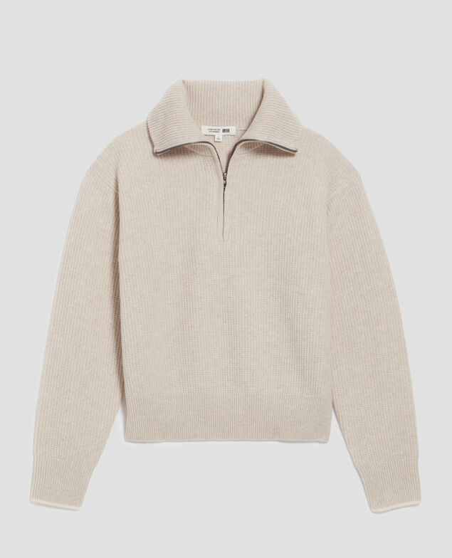 Jersey de lana con cuello de cremallera U300 natural