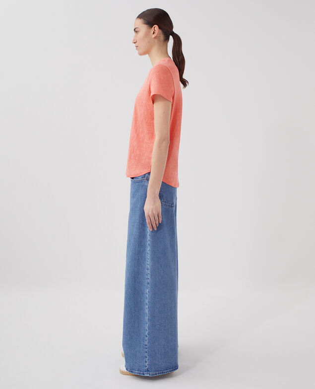 SARAH - Camiseta de lino con cuello de pico U120 pink