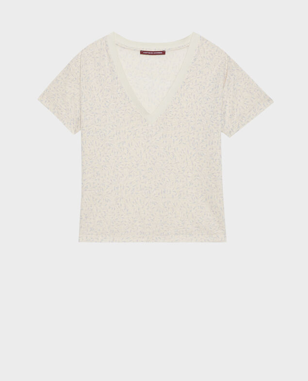 SARAH - Camiseta de lino con cuello de pico 91 print white