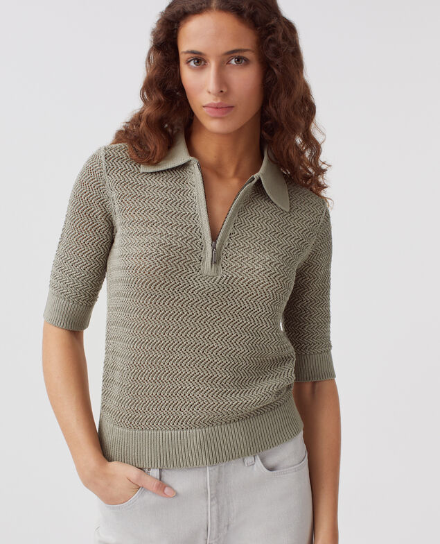 Jersey cuello polo con cremallera de algodón J050 shadow gray