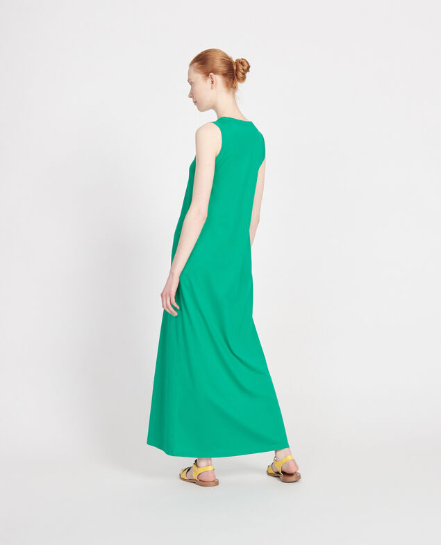 Vestido largo de algodón con cuello de pico Golf green