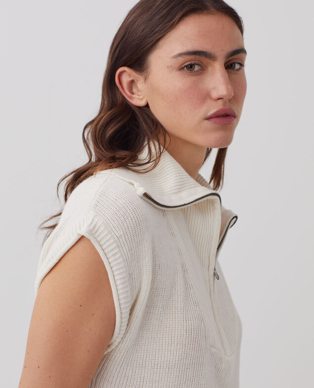 Jersey de lino sin mangas con cuello de cremallera H303 white swan