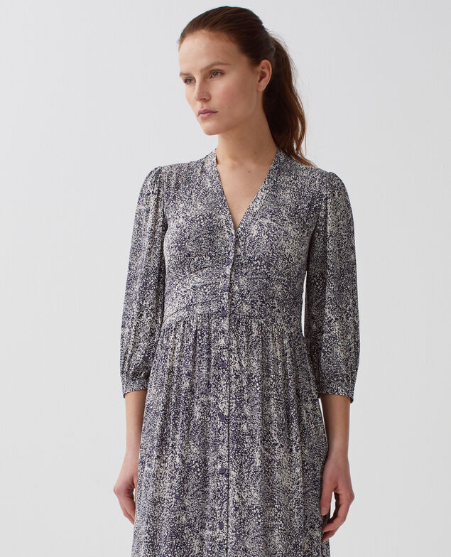 Vestido largo fluido H690 micro fl navy