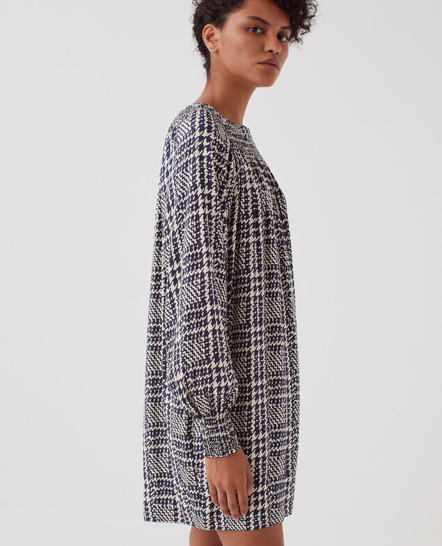 Vestido corto fluido con manga larga I681 houndstooth ble