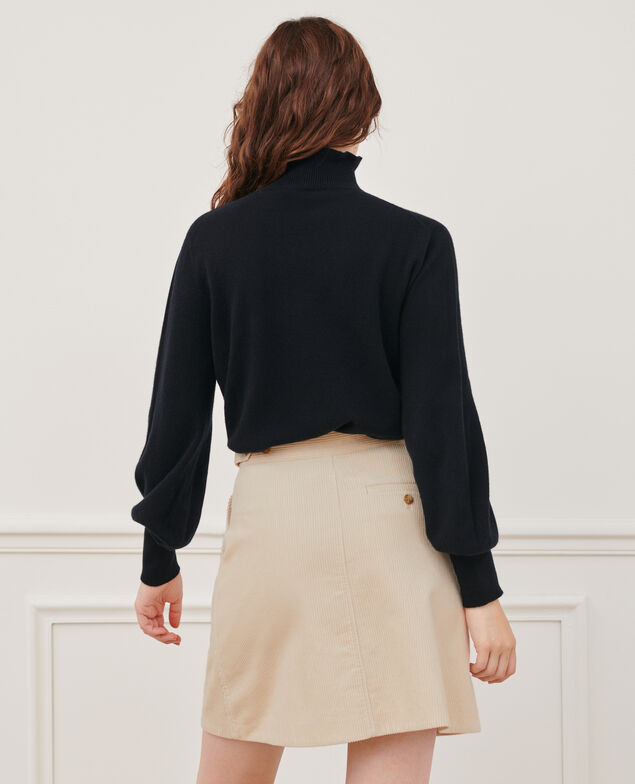 Jersey fino de cachemir 3D con cuello alto con cremallera Black beauty