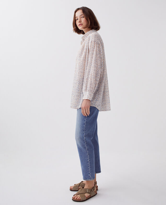 Blusa de algodón plisado H613 fleurette blue