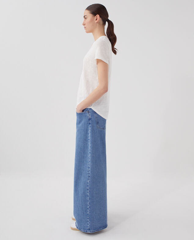 SARAH - Camiseta de lino con cuello de pico U010 off white
