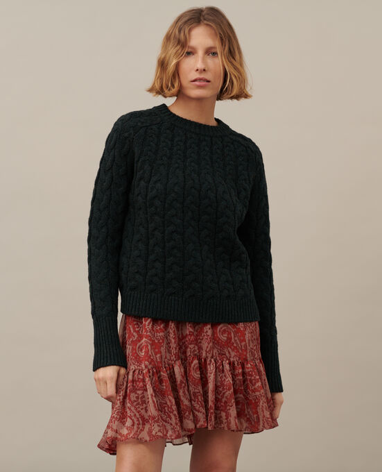 Falda corta fluida de paño A182 PRINT IKAT WINE