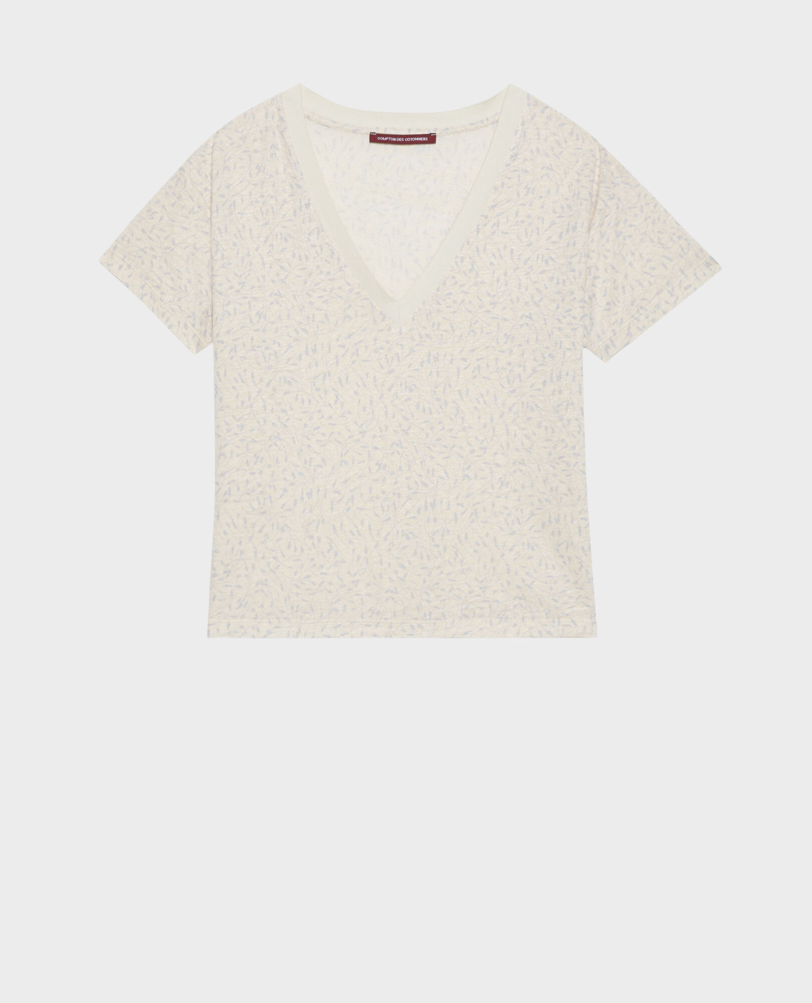 SARAH - Camiseta de lino con cuello de pico 91 print white 2ste338f05