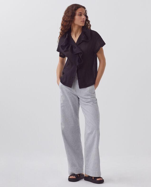 Blusa con volantes de algodón plisado H091 black beauty