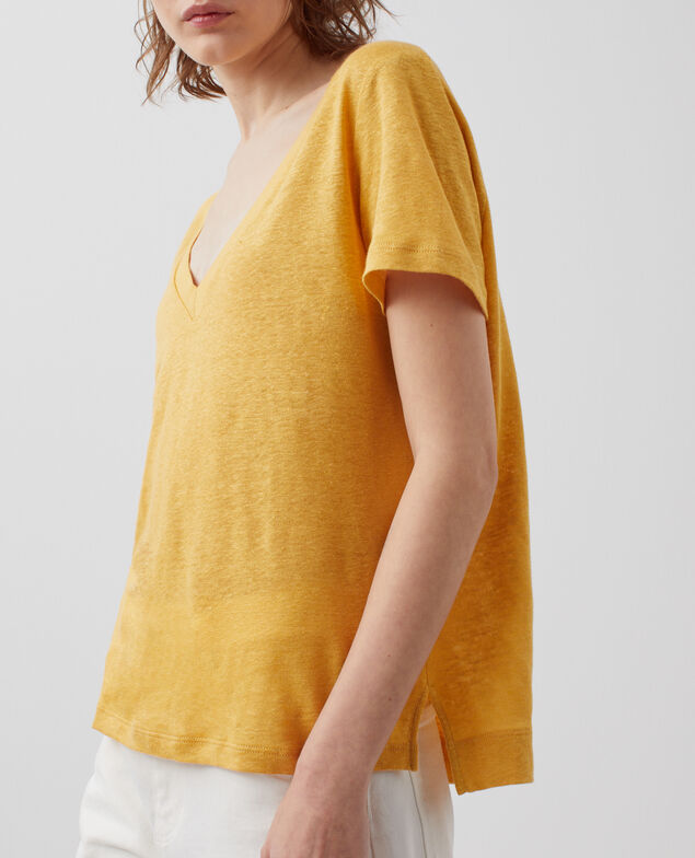 SARAH - Camiseta de lino con cuello de pico
