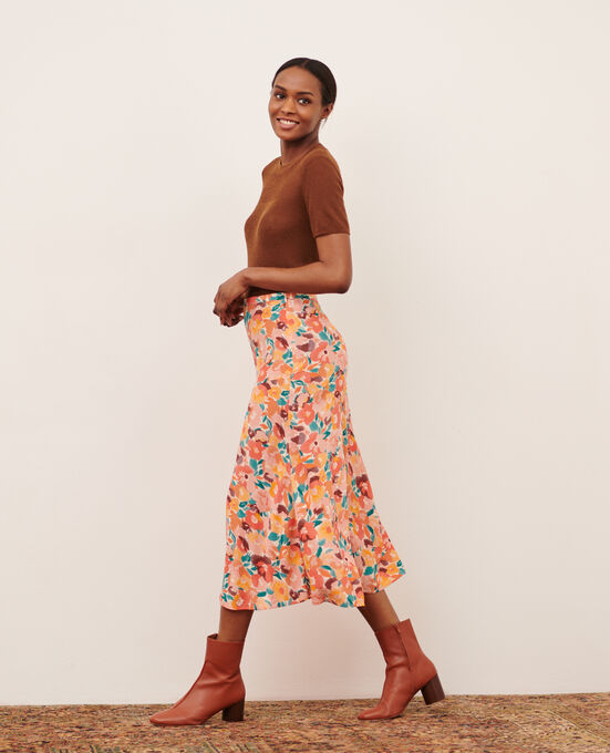 Falda fluida estampada 0230 FAUVE ORANGE