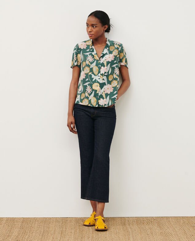 Blusa fluida de manga corta 0331 kaki aubepine
