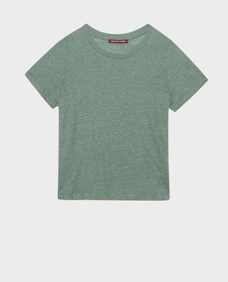 AMANDINE - Camiseta con cuello redondo de lino 0381 dark forest 2ste055f05