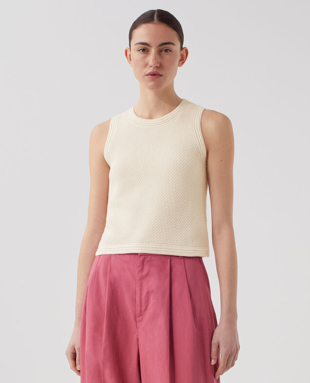 Top de algodón de punto calado U010 off white