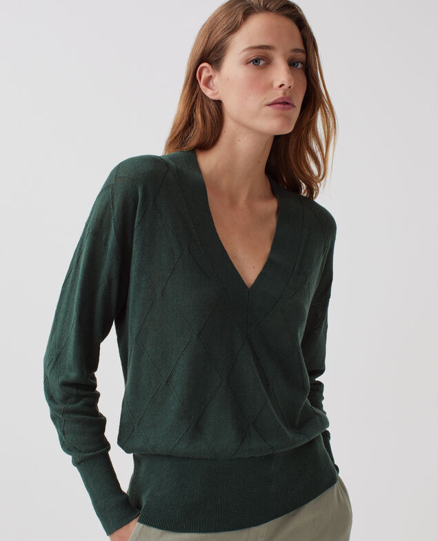 Jersey de manga larga con cuello de pico J590 spruce green