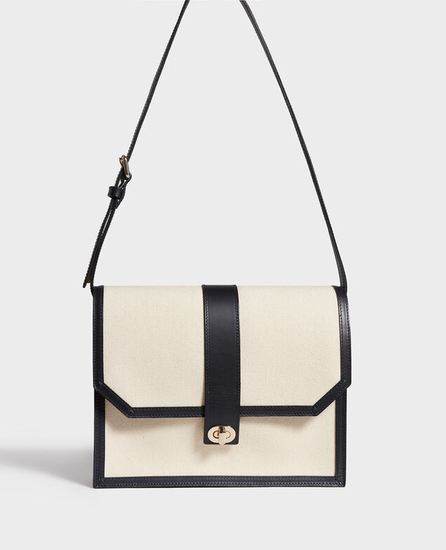 Bolso con solapa de tela y cuero Gardenia maritime blue