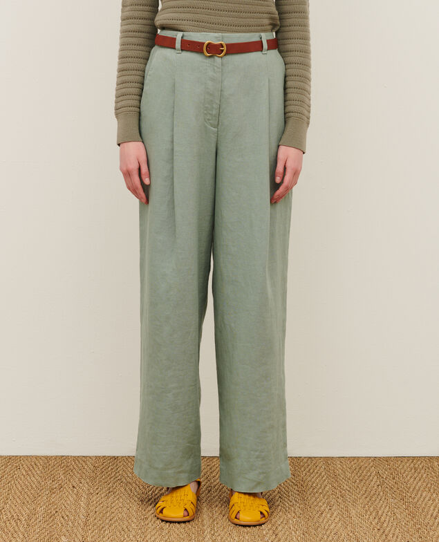 YVONNE - Pantalón ancho de lino 07 gray