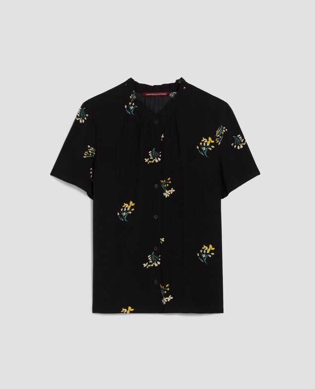 Camisa fluida de manga corta J091 fl bouquet black