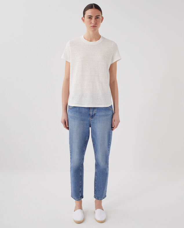 AMANDINE - Camiseta con cuello redondo de lino U010 off white