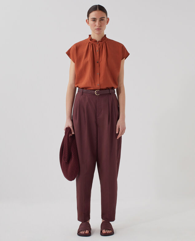 Camisa sin mangas con cuello de volantes U260 orange