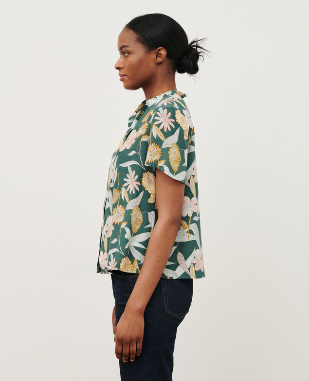 Blusa fluida de manga corta 0331 kaki aubepine
