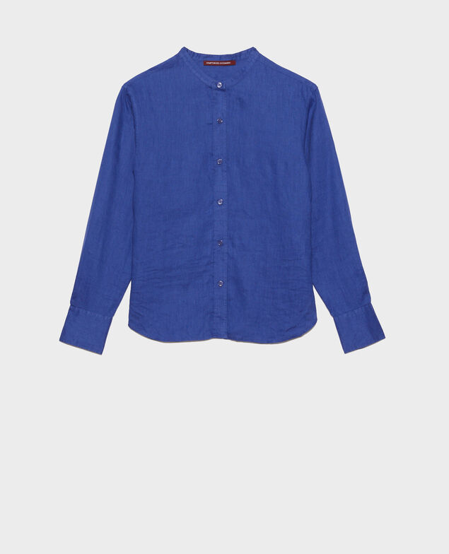 Camisa de lino sin cuello Royal blue