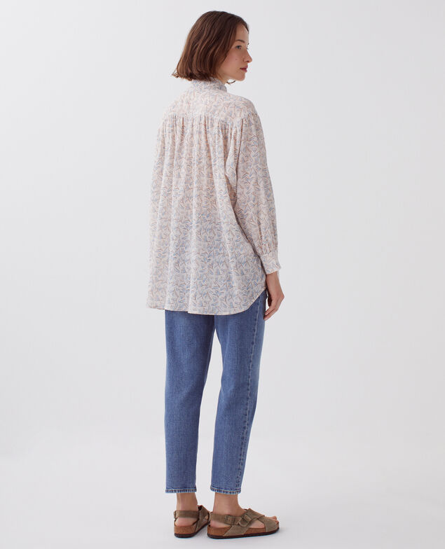 Blusa de algodón plisado H613 fleurette blue