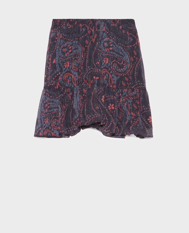 Falda corta fluida de paño A683 print ikat navy