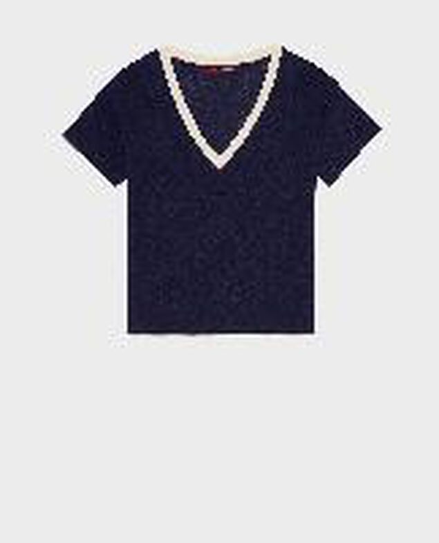 SARAH - Camiseta de lino con cuello de pico 5062d str maritime butter Locmelar