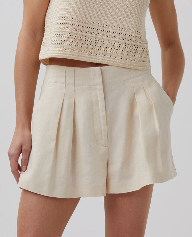 Short de lino con pinzas H303 white swan