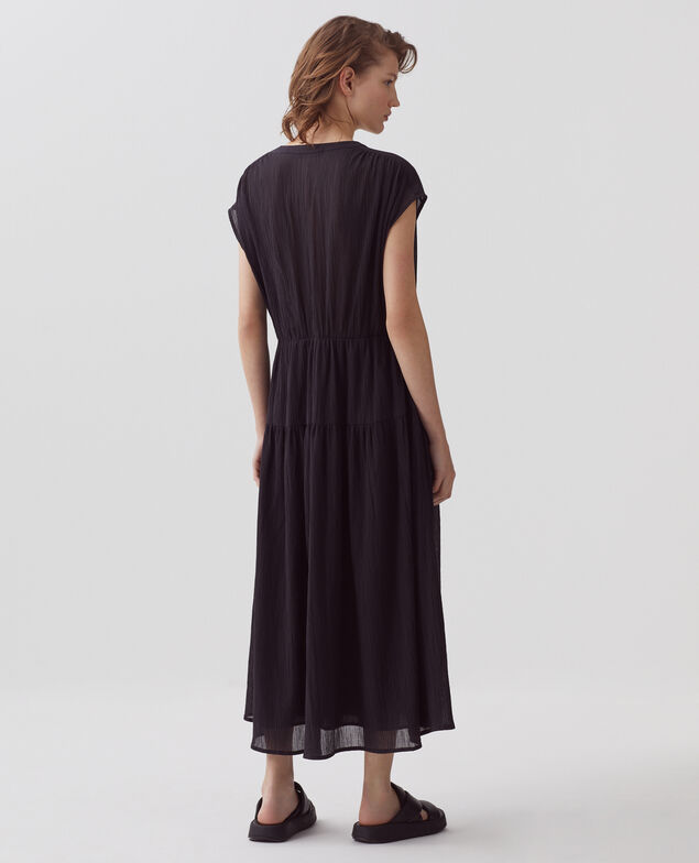 Vestido largo de algodón plisado H091 black beauty