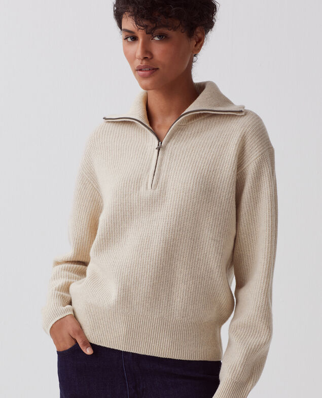Jersey de lana con cuello de cremallera U300 natural