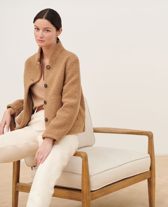 Cazadora corta de lana mezclada 8849 31 BEIGE