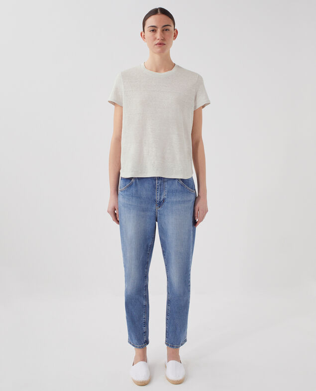 AMANDINE - Camiseta con cuello redondo de lino U020 light gray