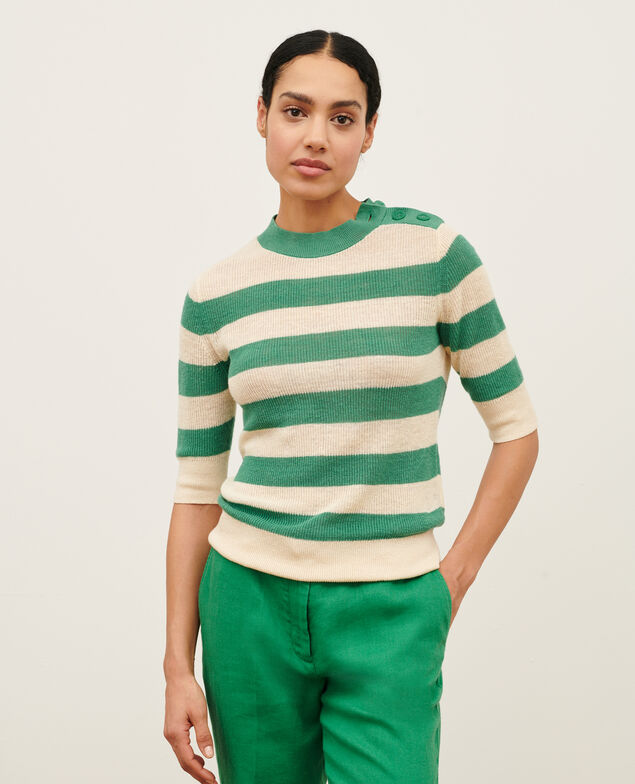 Jersey con manga corta de lino 0551 pine green stripes