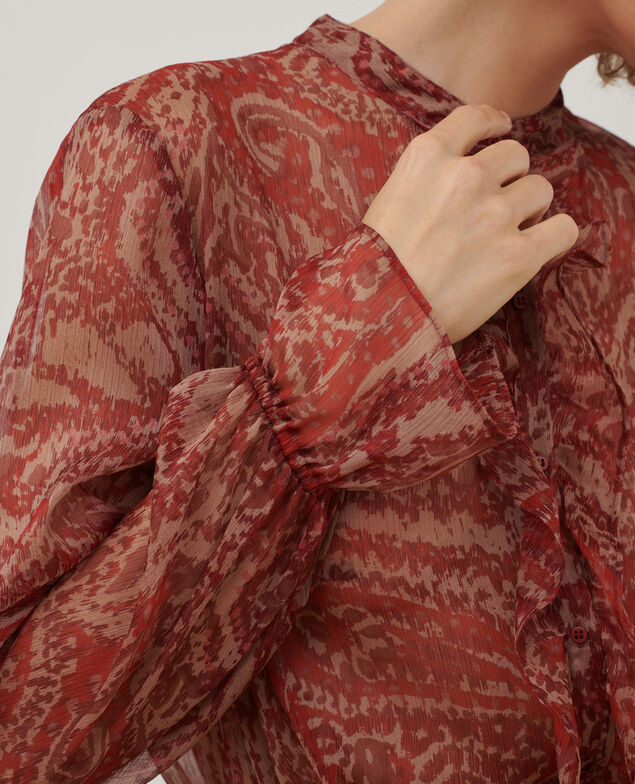 Blusa de manga larga de paño A182 print ikat wine 3wbl149p10
