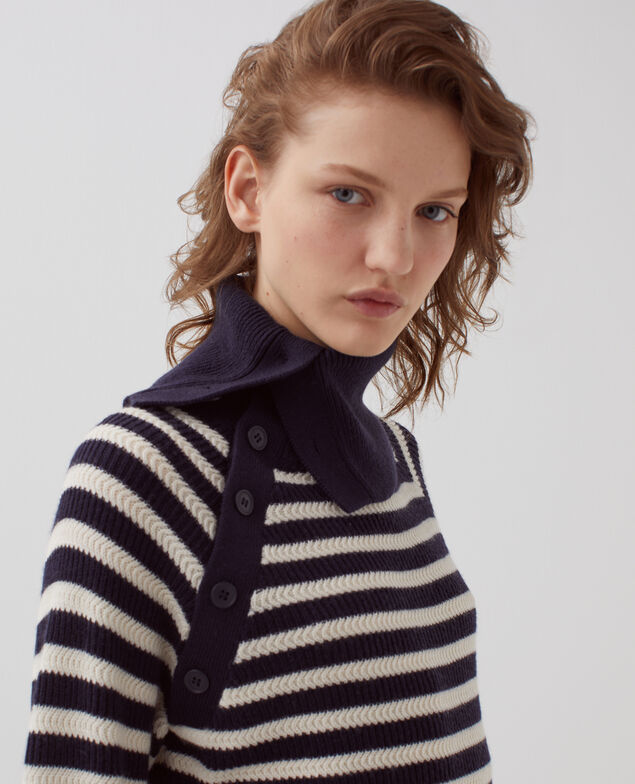 Jersey marinero de cuello con botones de lana merino I696 st ecru navy