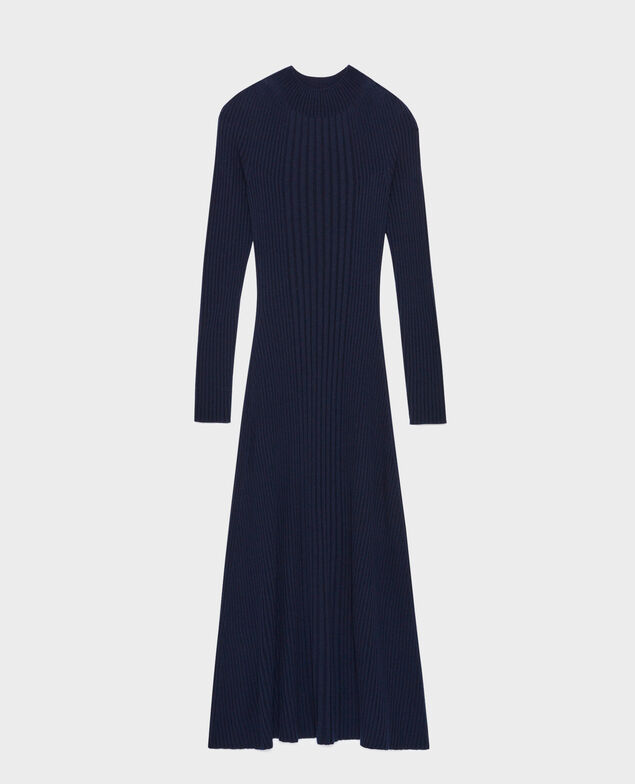 Vestido largo de lana merino A699 navy knit 3wdk132w20