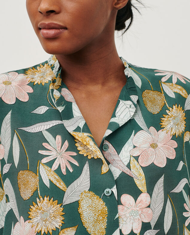 Blusa fluida de manga corta 0331 kaki aubepine