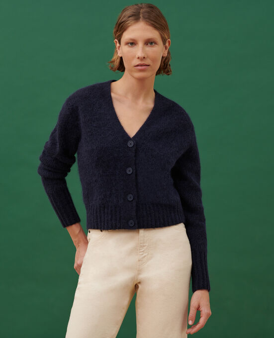 Cárdigan de alpaca mezclada A692 NAVY