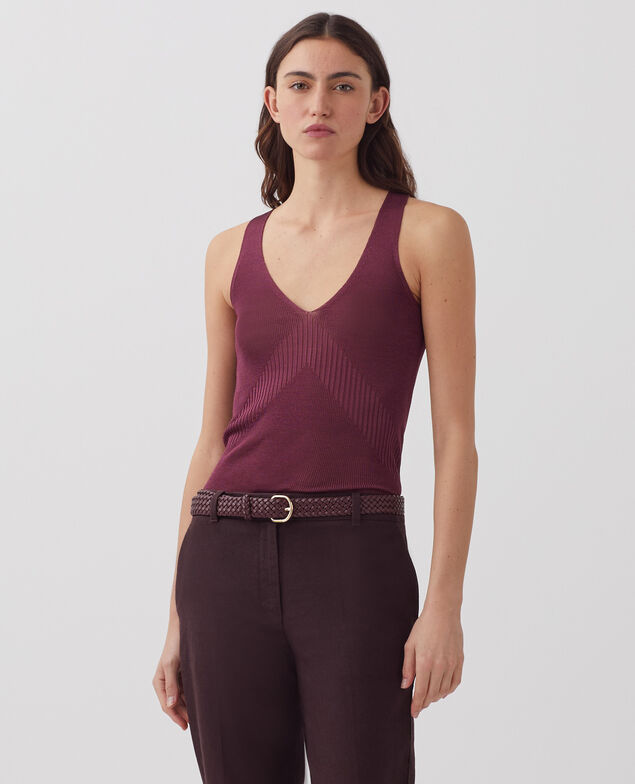 Camiseta de tirantes larga de canalé J750 burgundy