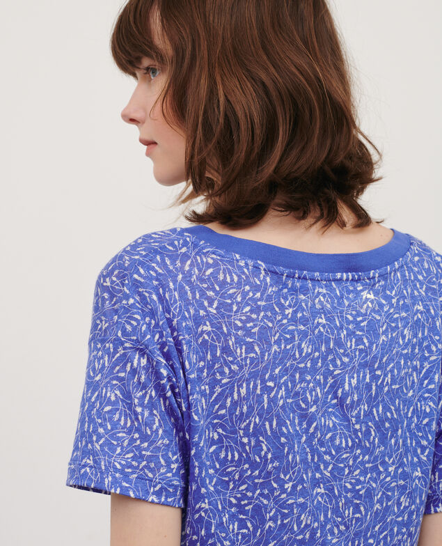 SARAH - Camiseta de lino con cuello de pico 91 print blue