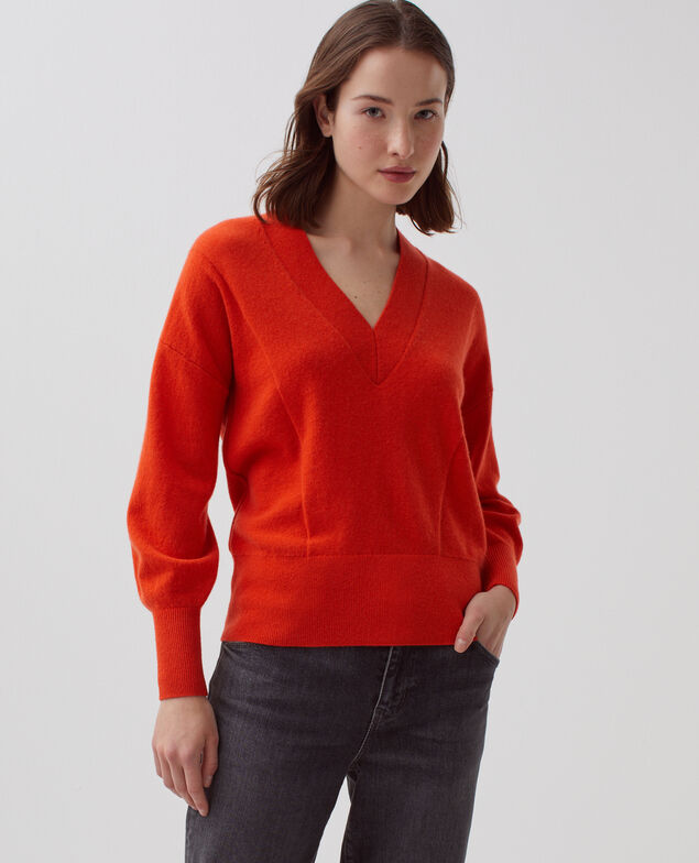Jersey con cuello de pico de cachemir I260 pureed pumpkin
