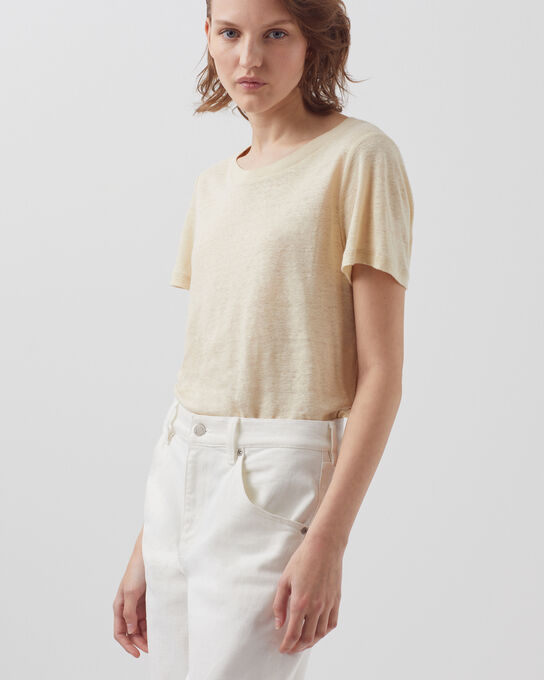 AMANDINE - Camiseta con cuello redondo de lino 0300 CASTLE WALL