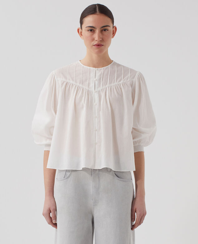 Blusa de gasa de algodón H013 gardenia