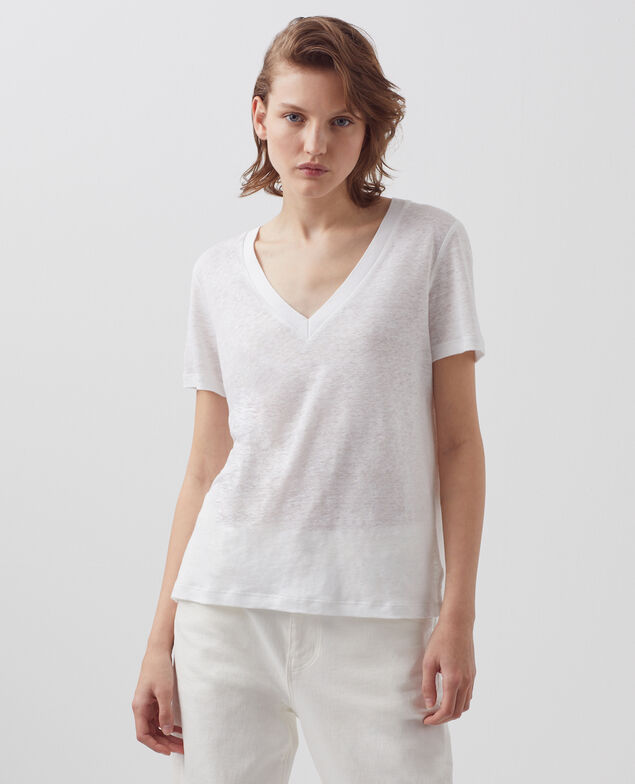 SARAH - Camiseta de lino con cuello de pico