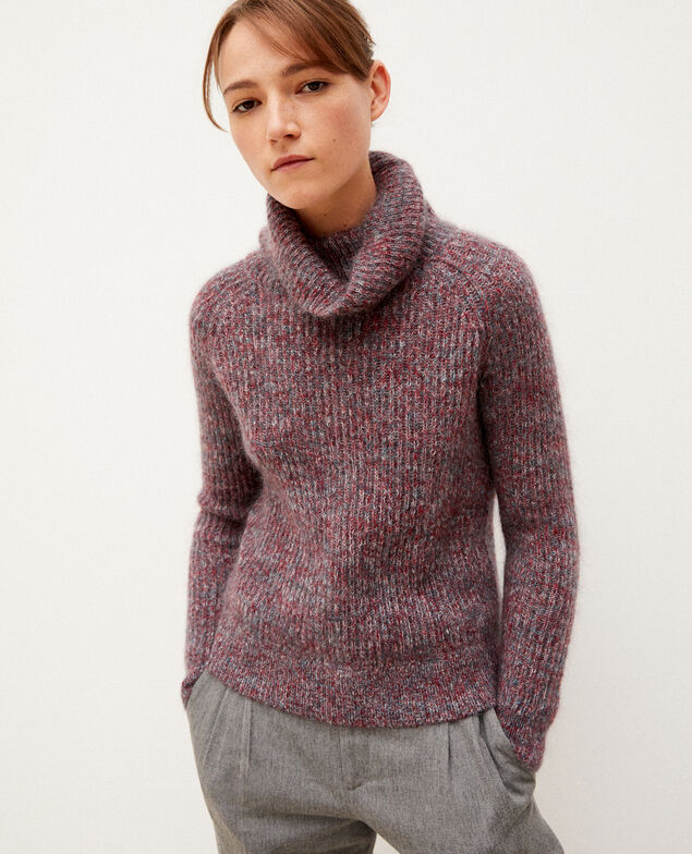 Jersey cuello vuelto con mohair Rio red/ever green/off white