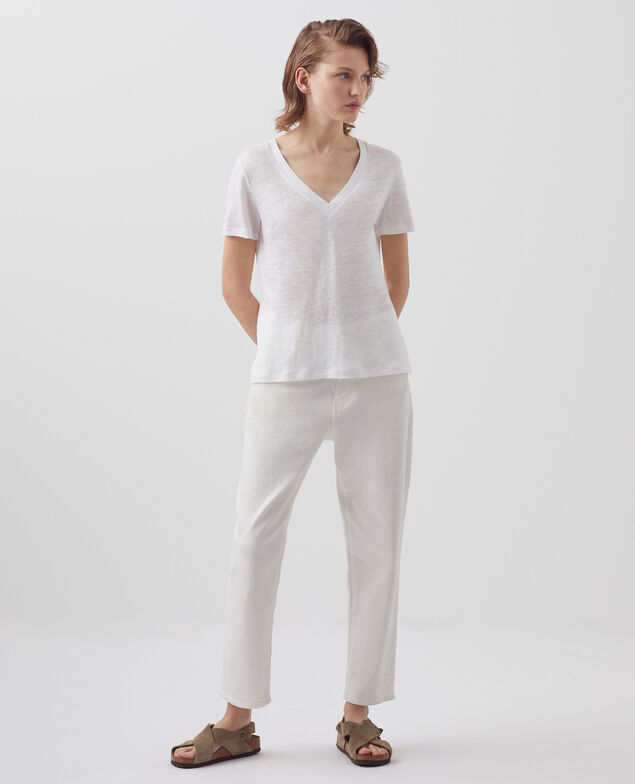 SARAH - Camiseta de lino con cuello de pico